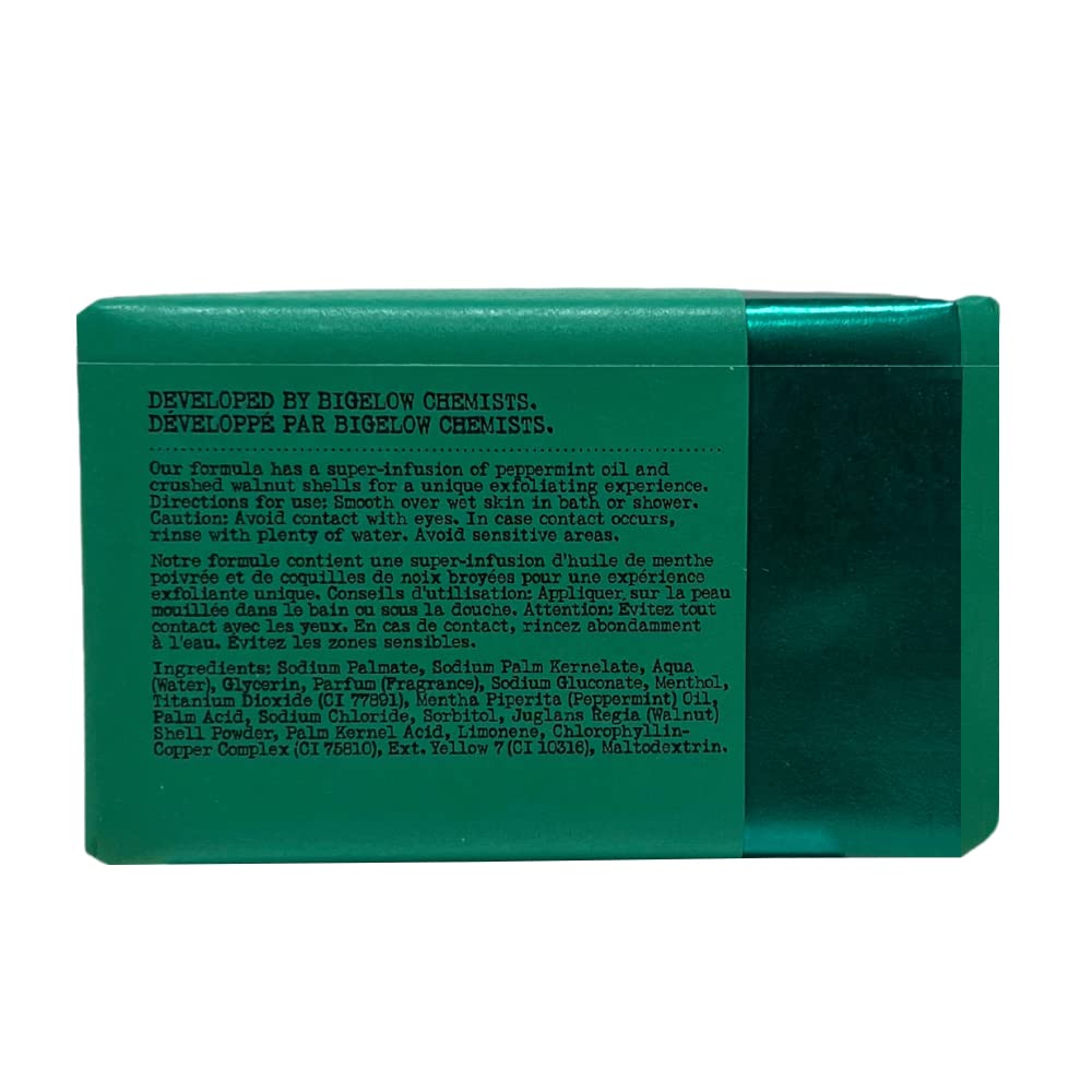 C. O. Bigelow mentha bar in shower producing lather and cooling peppermint refreshment