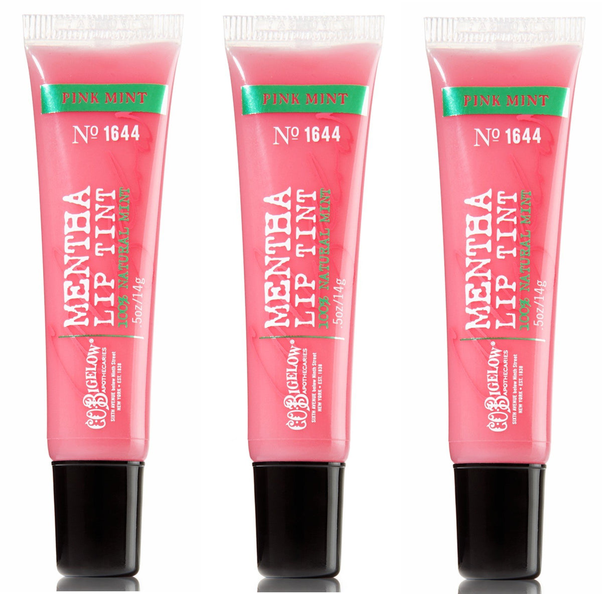 C.O. Bigelow mentha lip tint front view showing pink mint tubes for quick, portable color