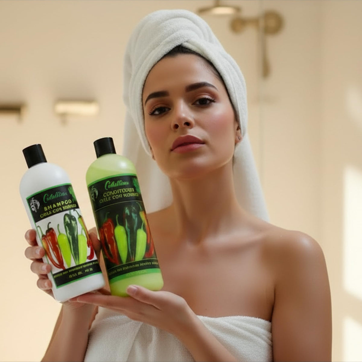 Cabellina conditioner pouring shot demonstrating smooth detangling benefit