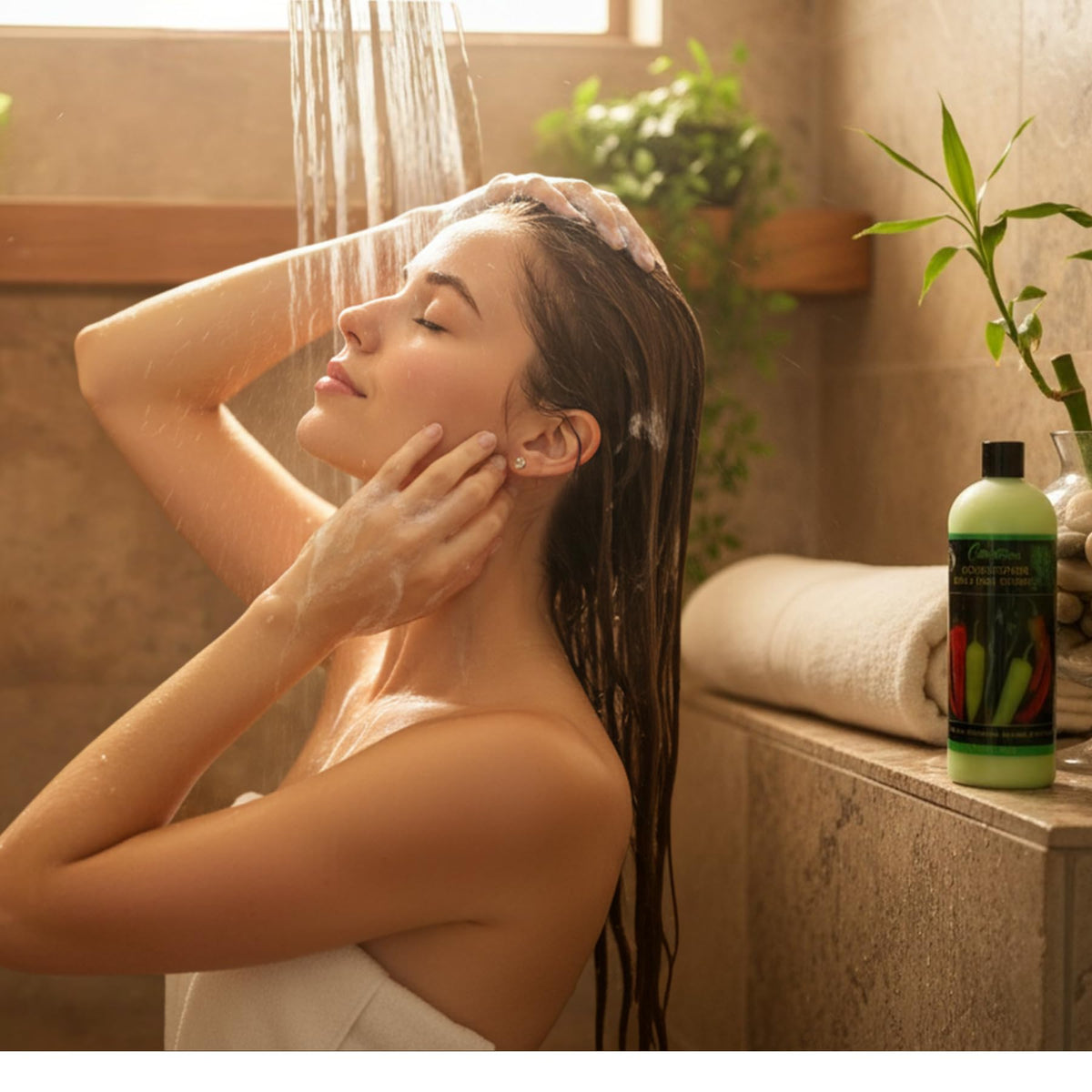 Cabellina shampoo texture close-up showing creamy lather for gentle cleanse