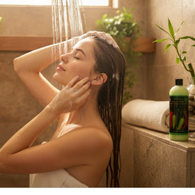 Cabellina shampoo texture close-up showing creamy lather for gentle cleanse