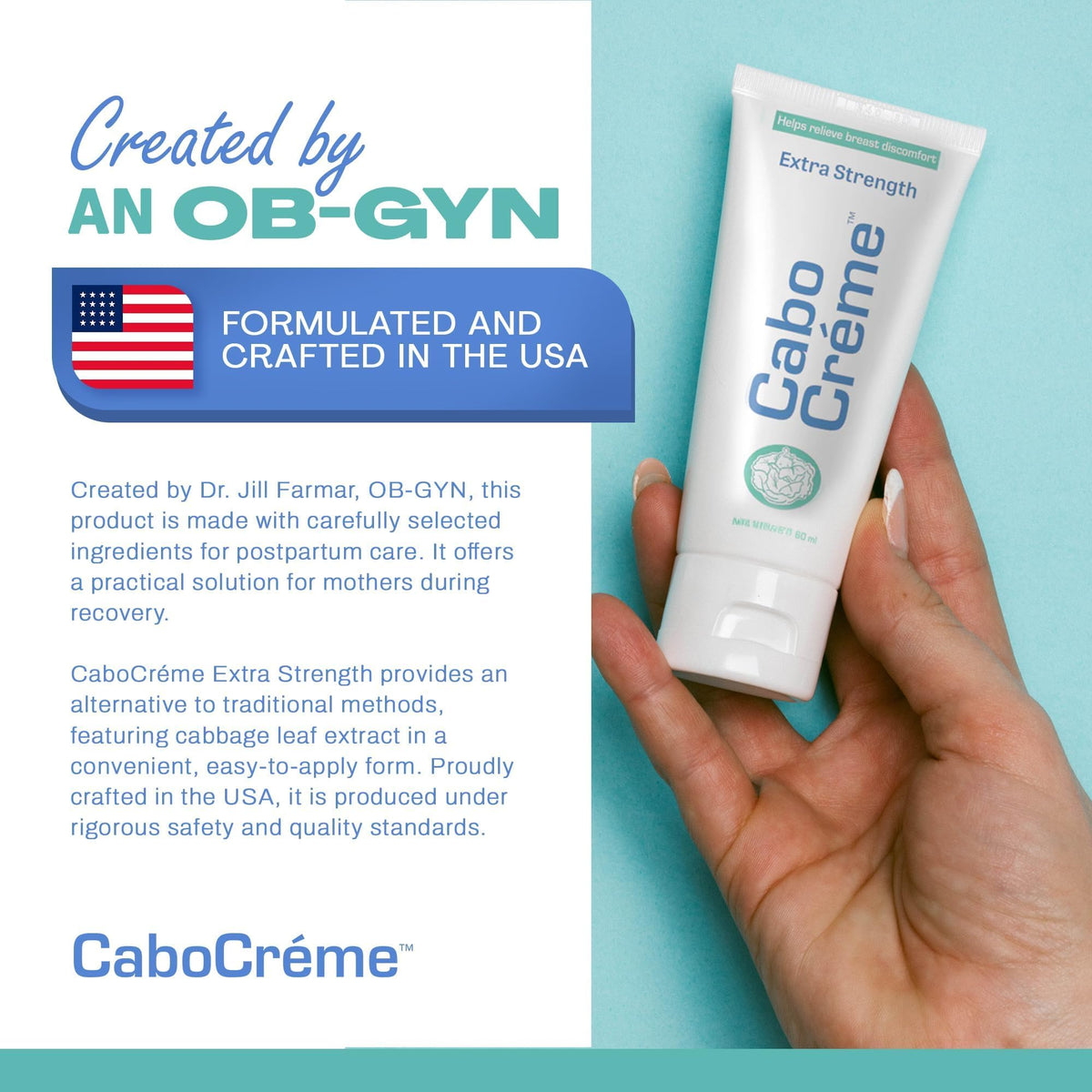 Cabocreme application on breast area demonstrating targeted external relief benefit