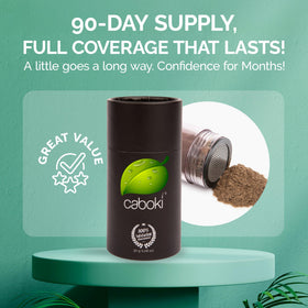 Caboki applicator top view demonstrating controlled shake application for precise coverage