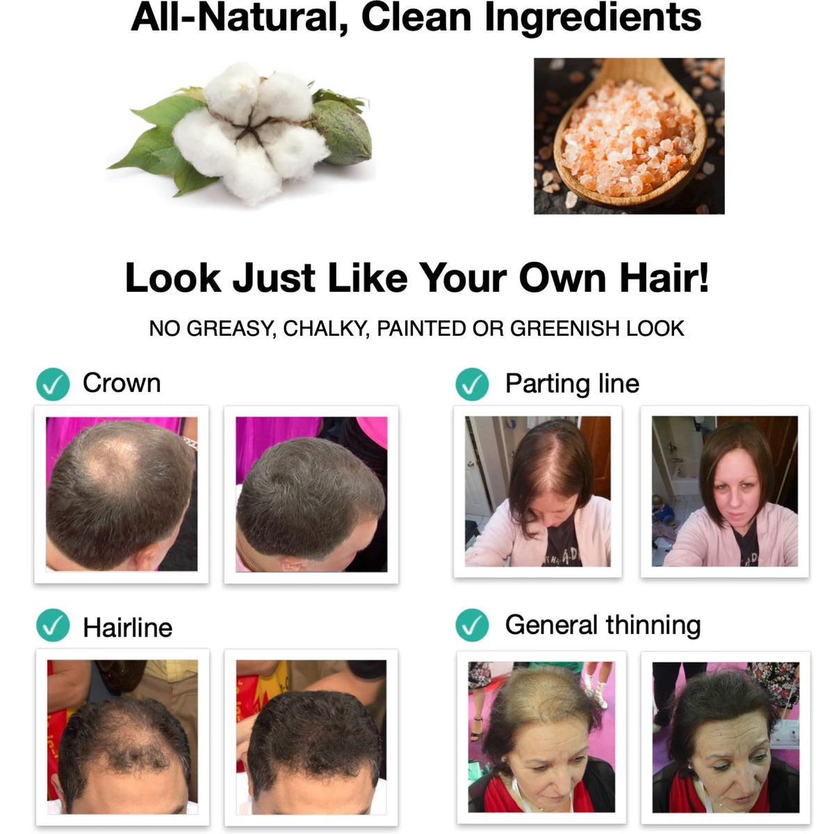 Label close-up showing Caboki ingredients and instructions, brand highlights clean formula