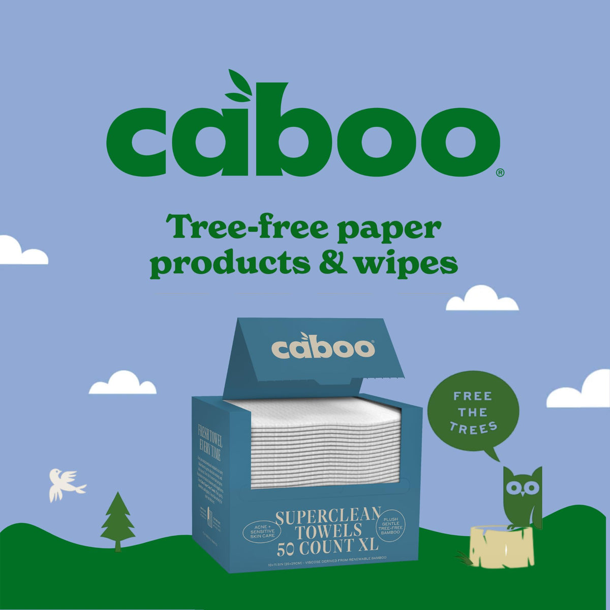 Caboo towel beside compost bin indicating biodegradable disposal