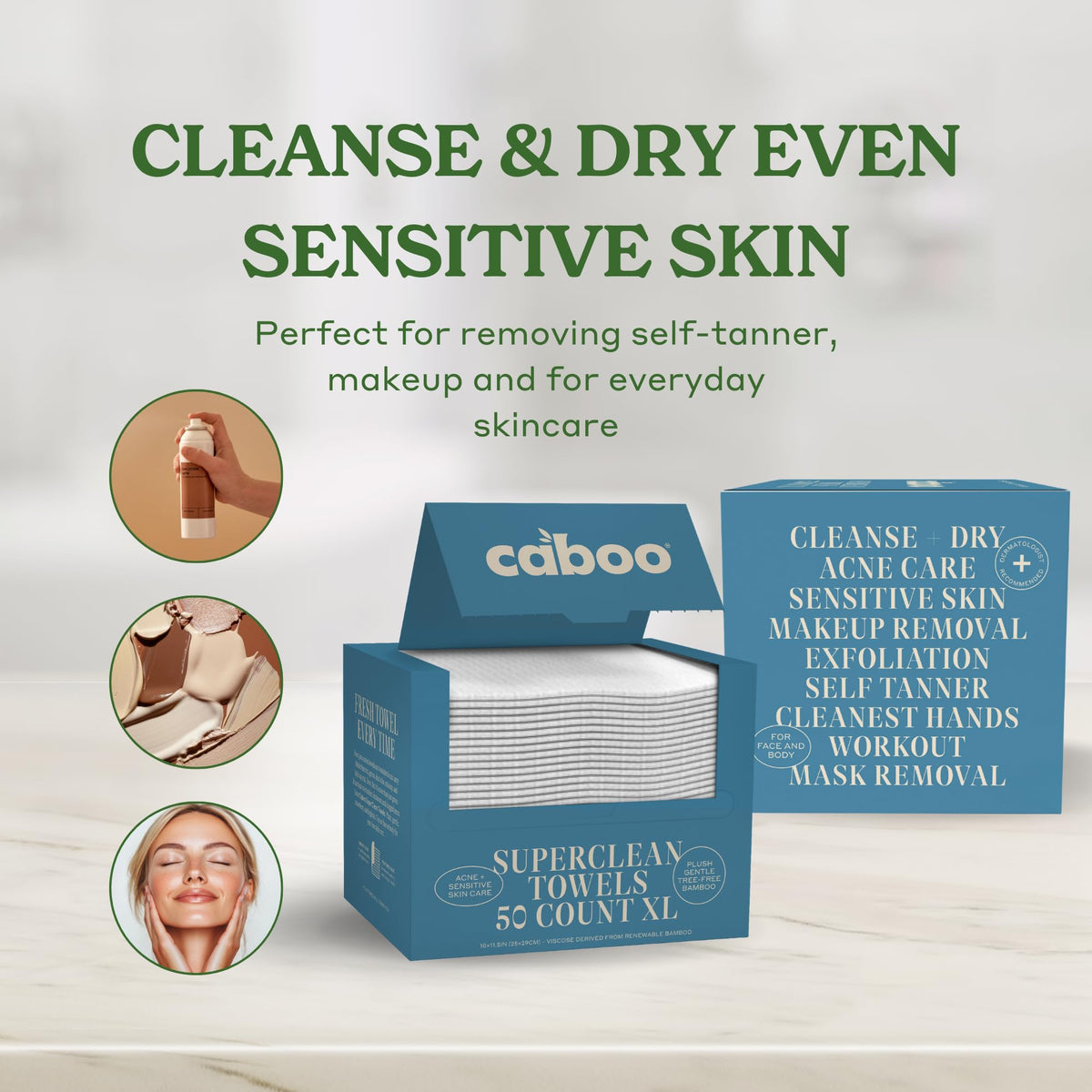 Caboo single towel flat lay highlighting extra-large size benefit
