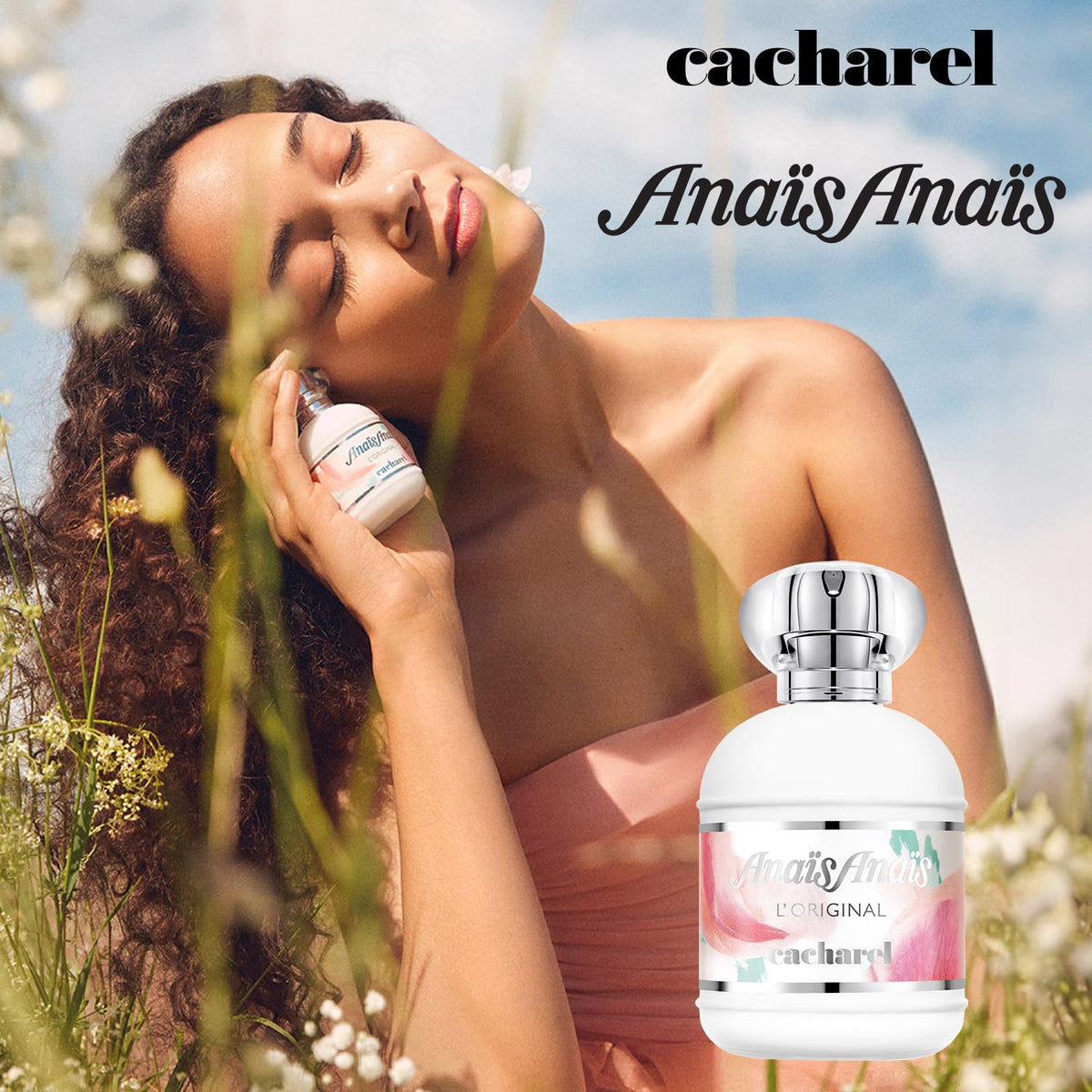 Cacharel bottle held in hand showing 1 fl. oz. scale and travel-ready convenience