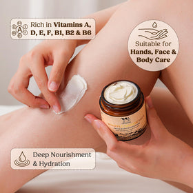 Close-up beeswax and honey near CADDISE, emphasizes nourishing protective blend