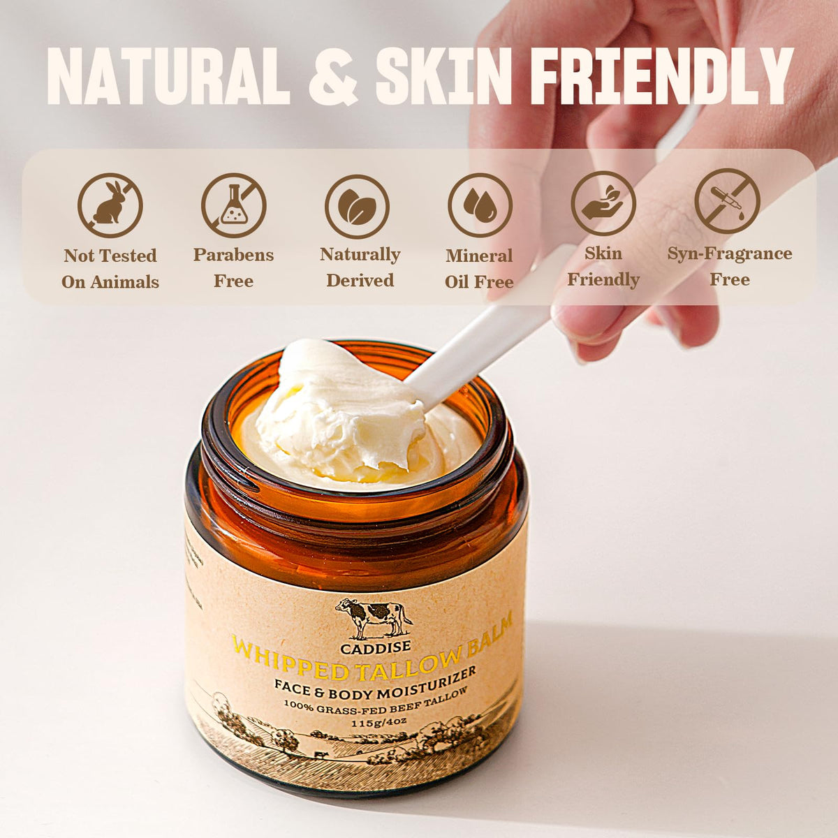 Applying CADDISE to face, illustrates gentle hydration for facial skin