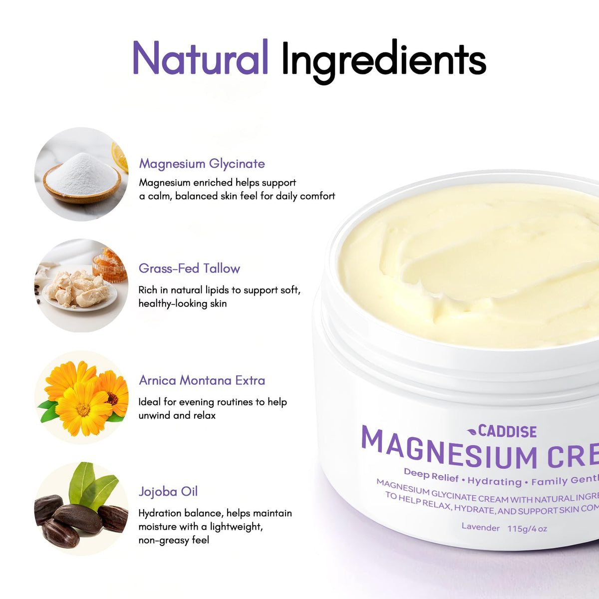 CADDISE open lid revealing cream that melts into skin for long-lasting moisturization