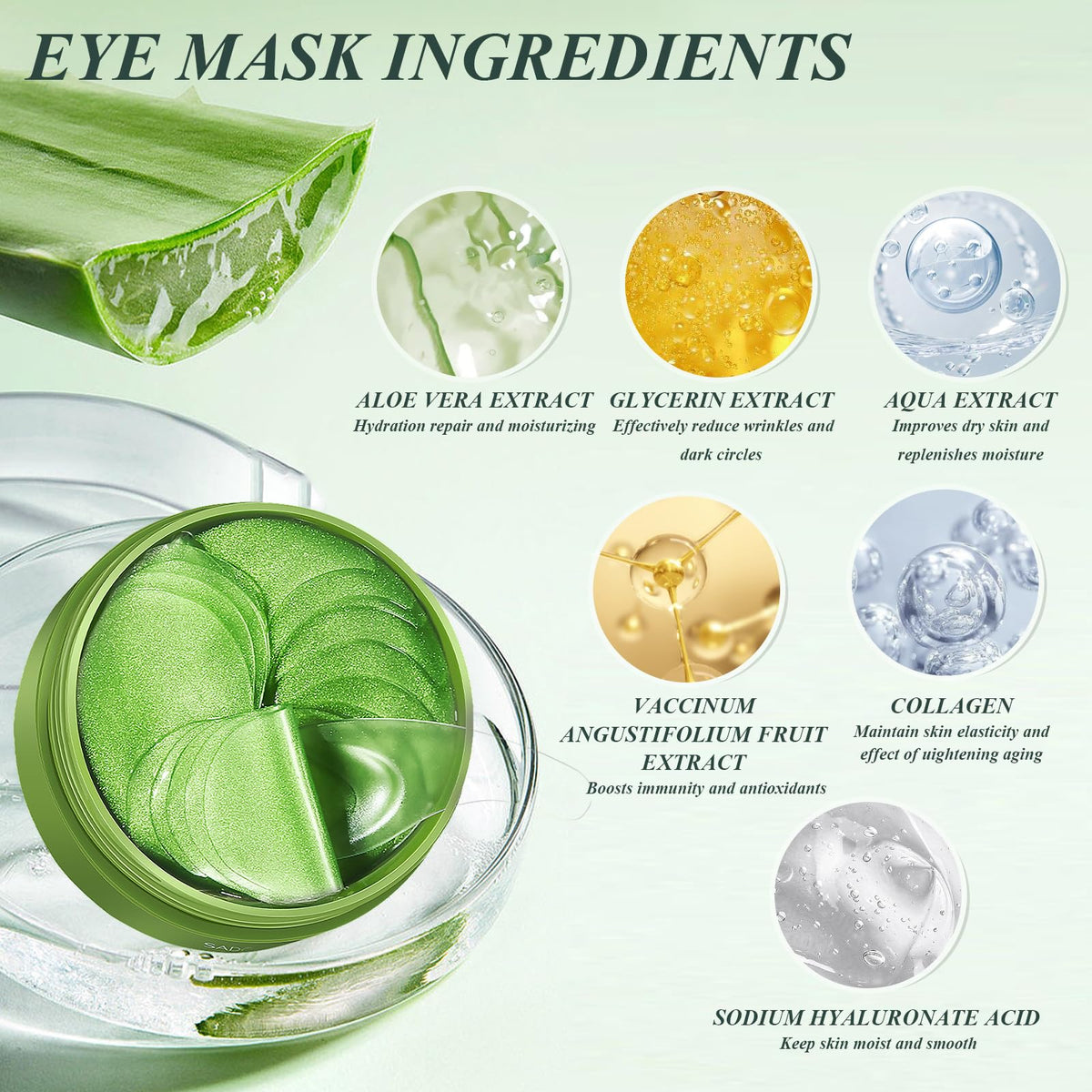 Caewous patches applied under eye demonstrating de-puffing benefit