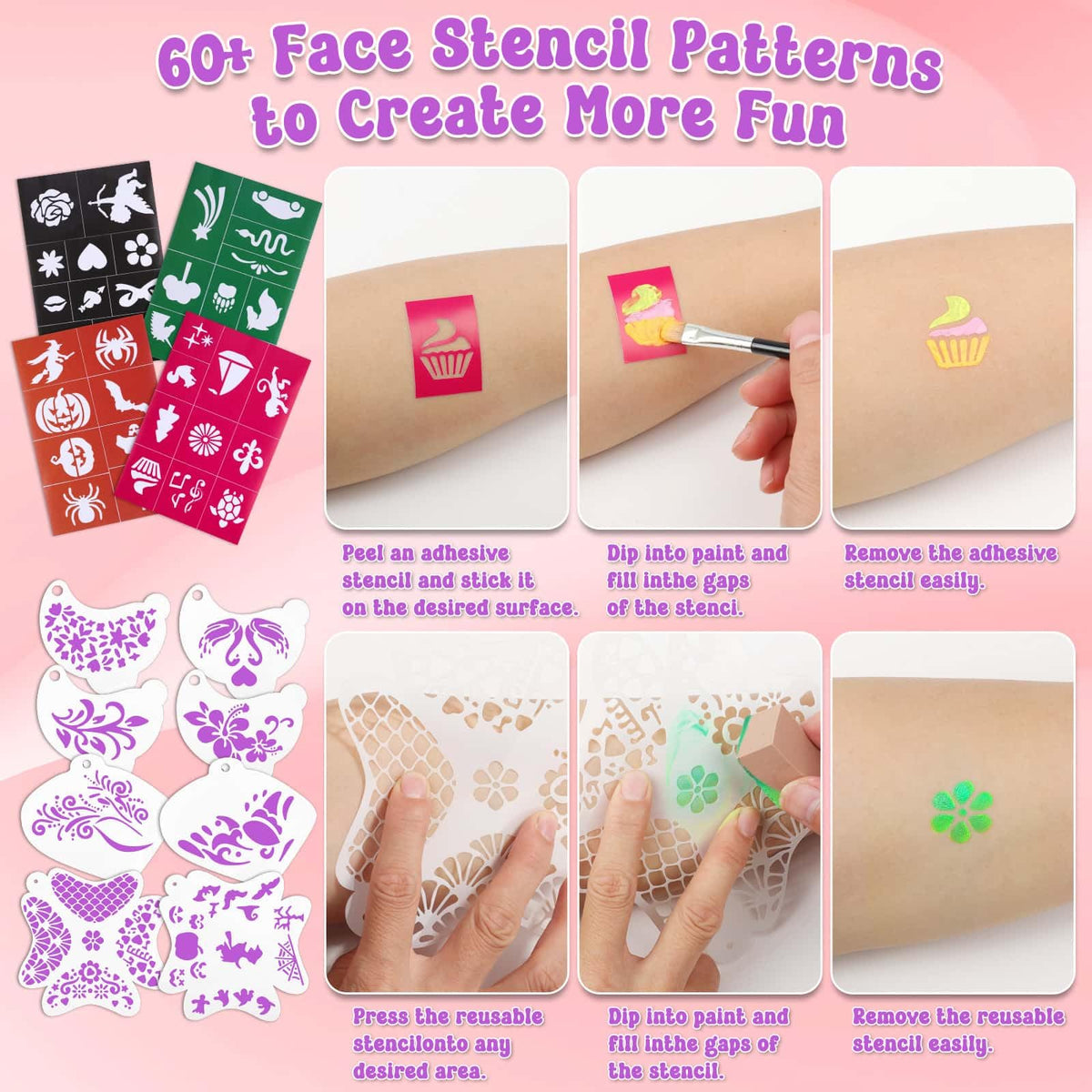 Caffox brushes and sponges arranged for blending and detailed face painting