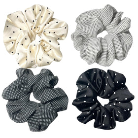 CAFUDEYE front view BW DOT oversized scrunchie shows pattern and glossy finish for style