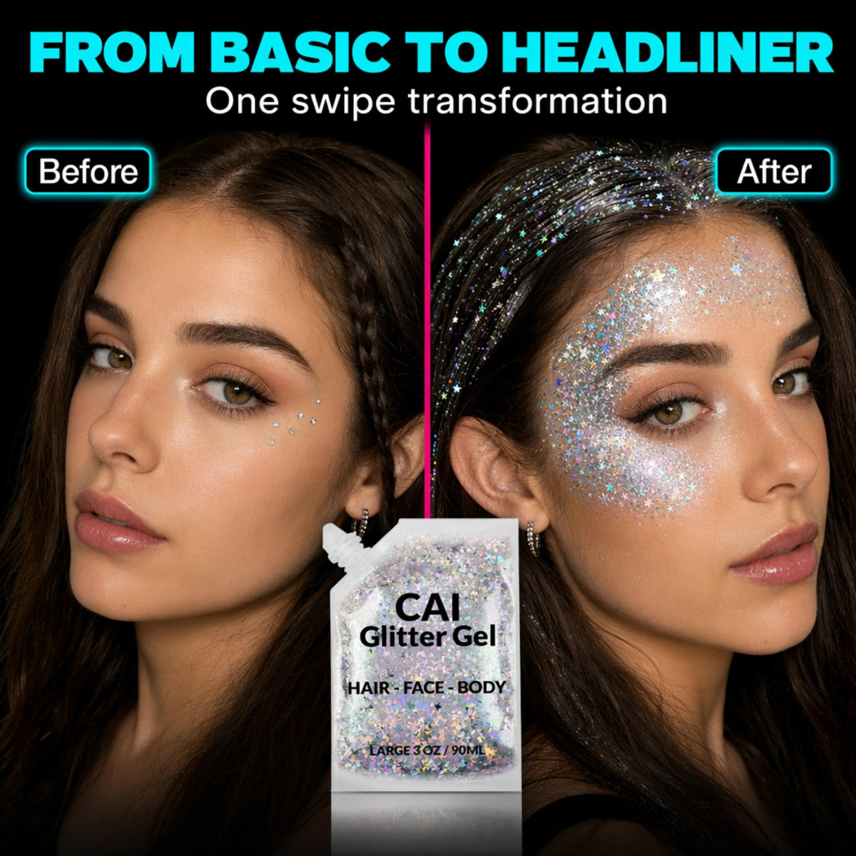 CAI BEAUTY NYC gel applied on hand with fingertip, highlights easy no-glue application