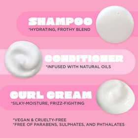 Cake Beauty curl cream on hands ready for application to define and reduce frizz