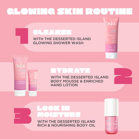 Cake Beauty lifestyle scene with Desserted Island oil adding radiant skin glow