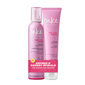 Cake Beauty front packaging of the curl defining cream and whipped mousse set showing product labels and size