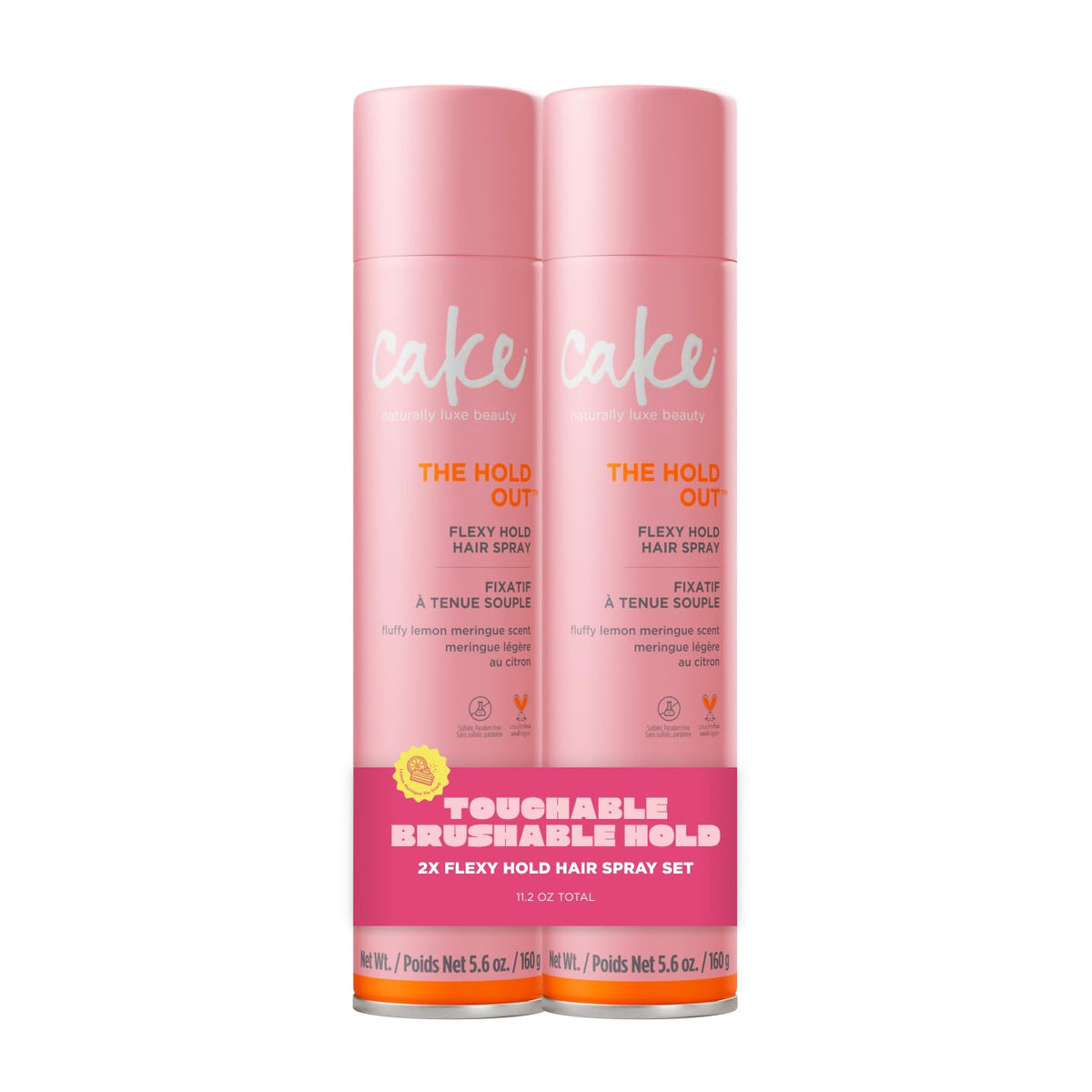 Cake Beauty front packaging showing spray cans and benefits
