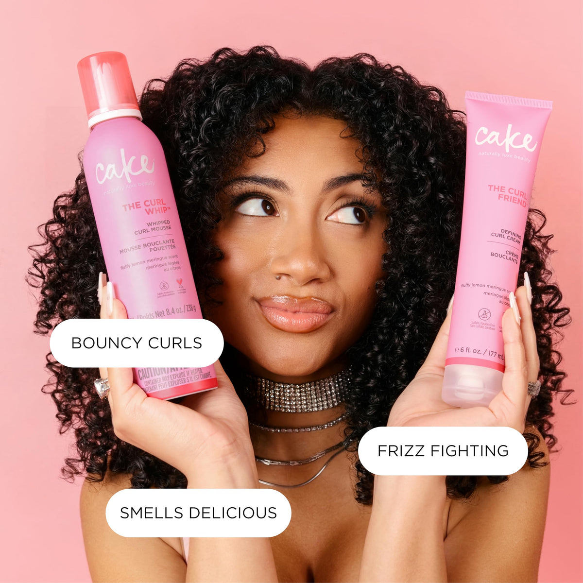 Cake Beauty whipped mousse dispensed into hands for lightweight lift