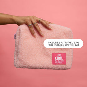 Cake Beauty pink pouch and duo styled for travel-ready convenience