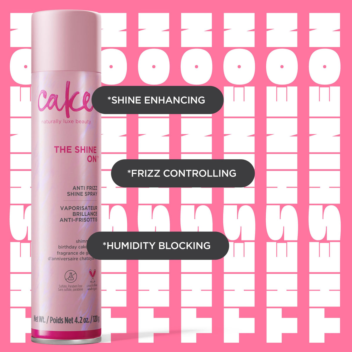 Cake Beauty bottle beside a hand for accurate size and scale