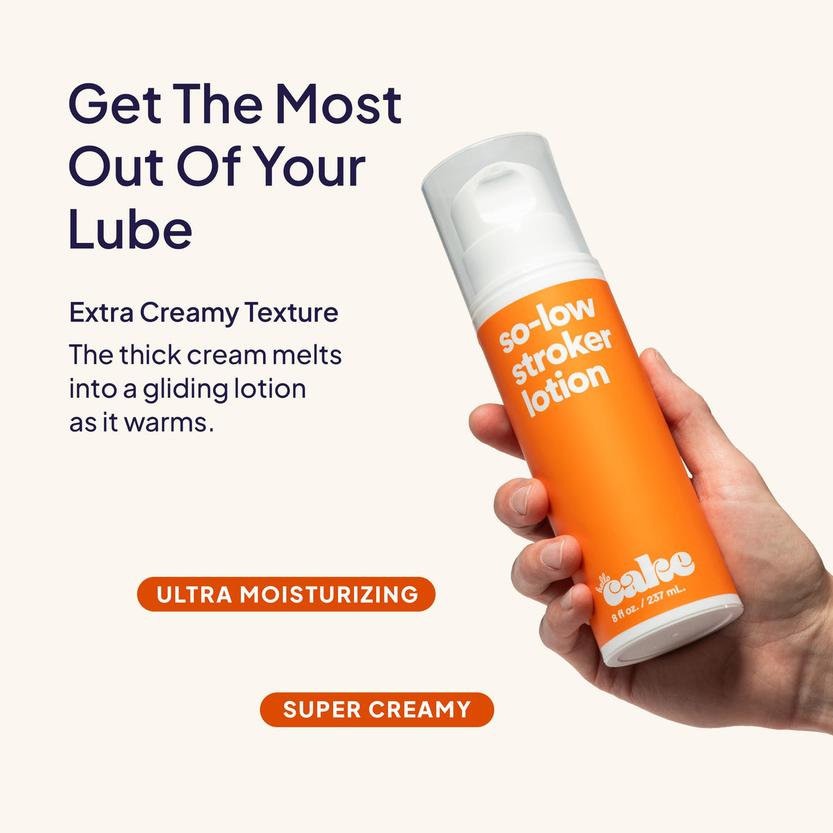 Cake bottle held in hand for size comparison highlighting convenient bedside storage