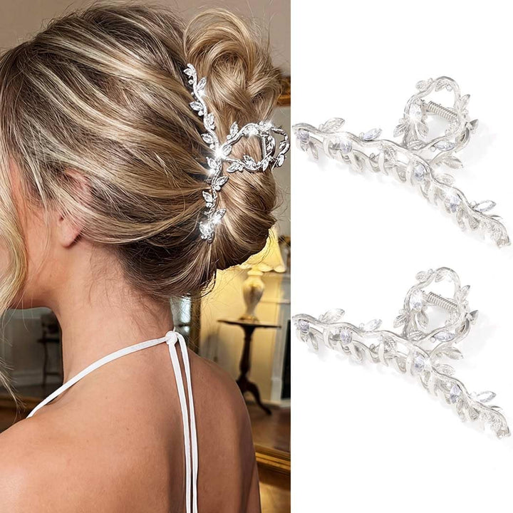 CAKURE silver clips front view showing elegant leaf design and sparkle benefit