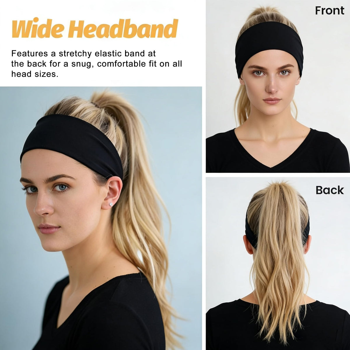 Calbeing side profile showing band placement half on hair half on forehead for comfort
