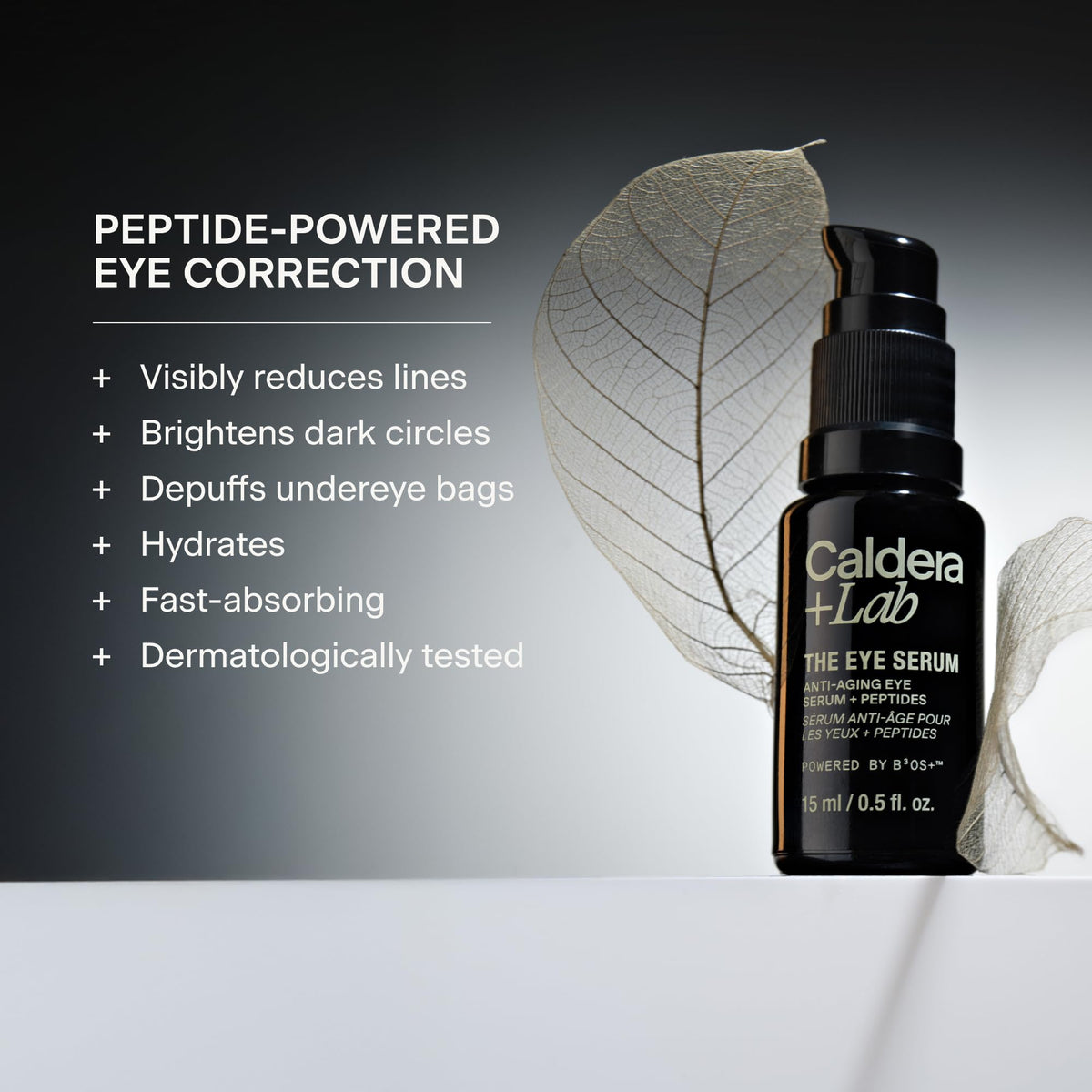 Caldera + Lab eye serum pipette dispensing targeted peptide treatment for dark circles