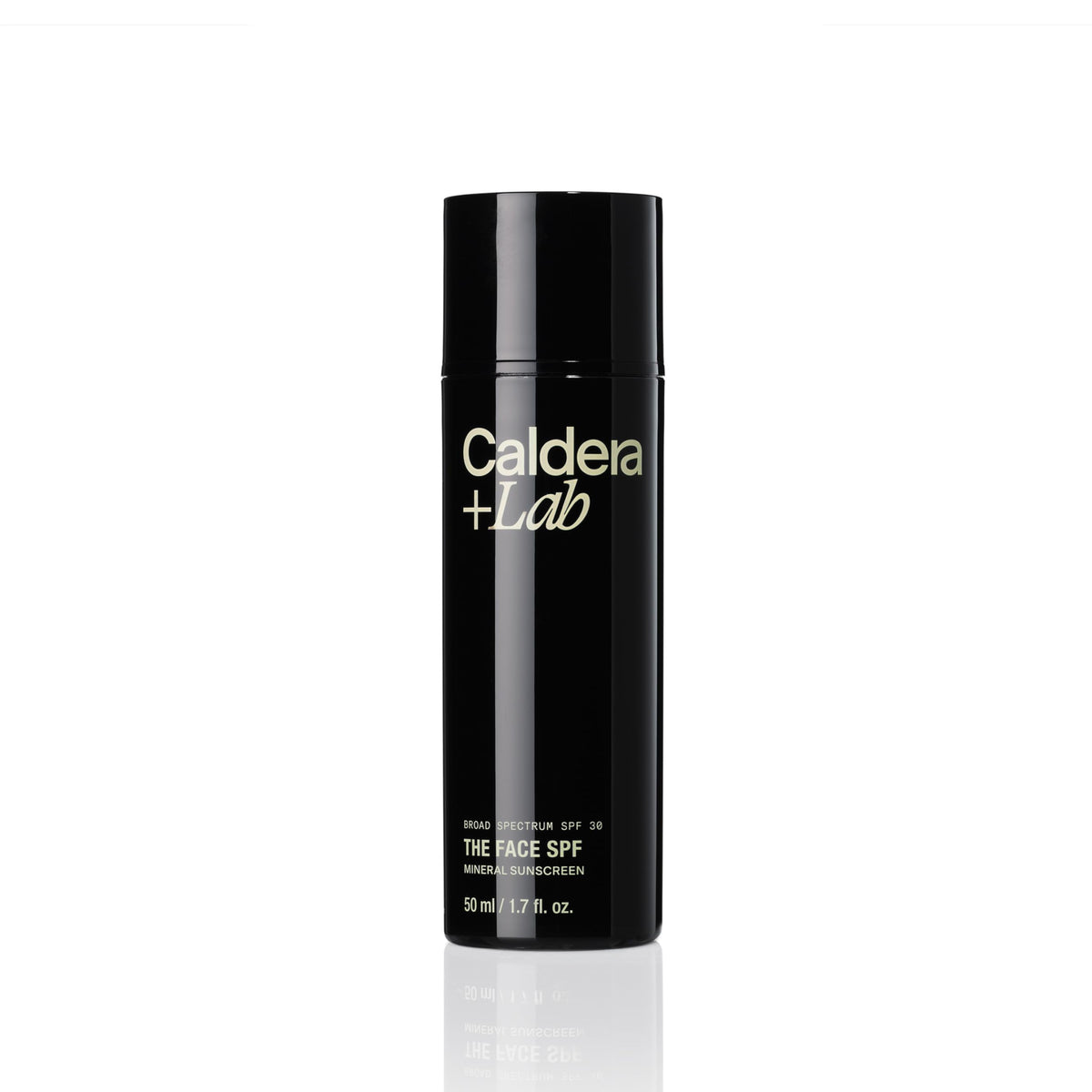 Caldera + Lab bottle front label showing SPF 30 protection and benefits