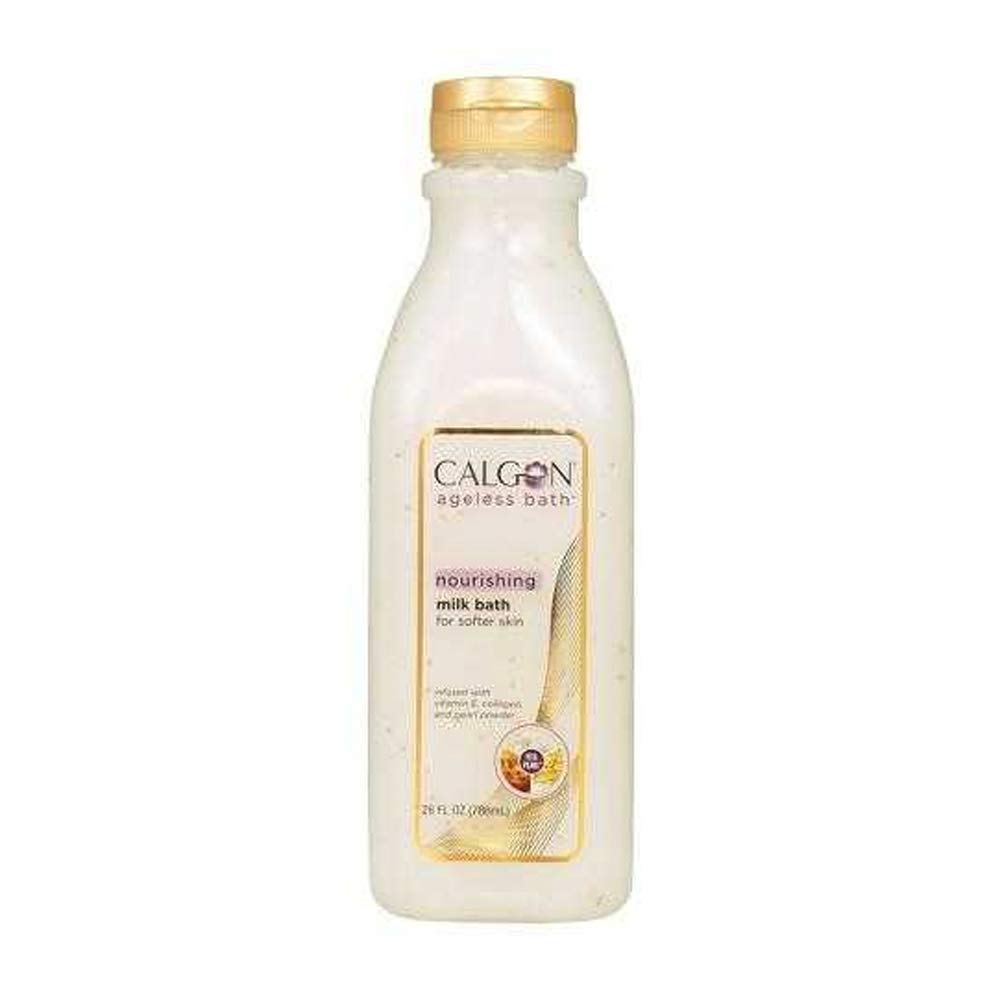 Calgon bottle front label showing nourishing milk bath benefits