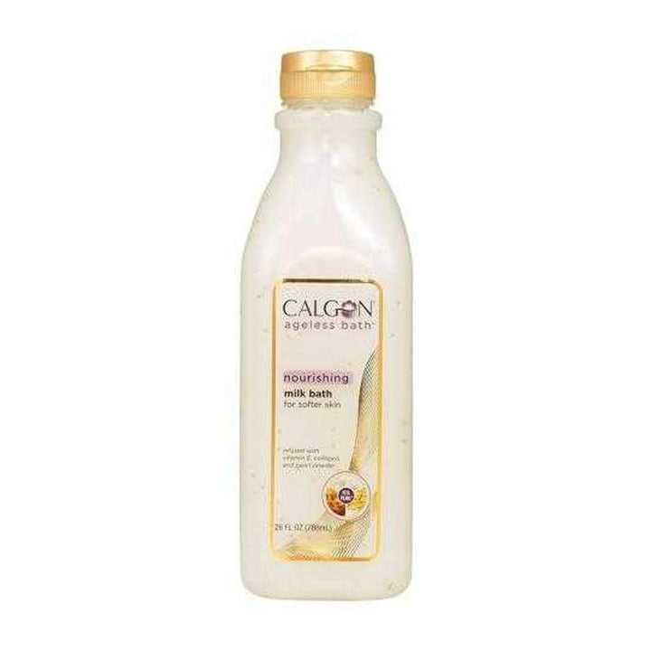Calgon bottle front label showing nourishing milk bath benefits