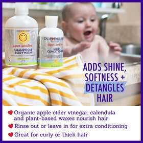Organic apple cider vinegar and calendula visuals with California Baby for natural softening