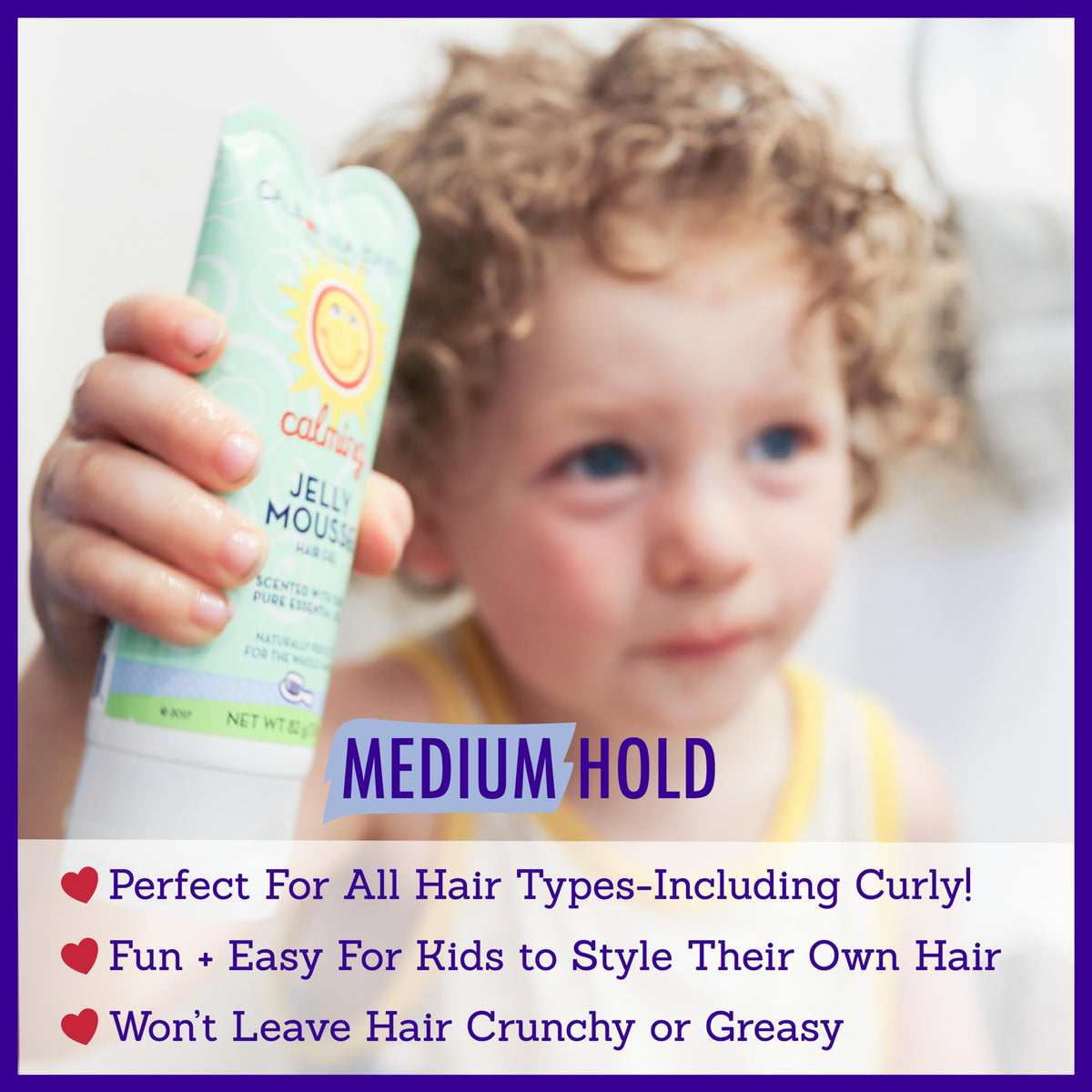 Before-and-after image demonstrating California Baby gel taming flyaways