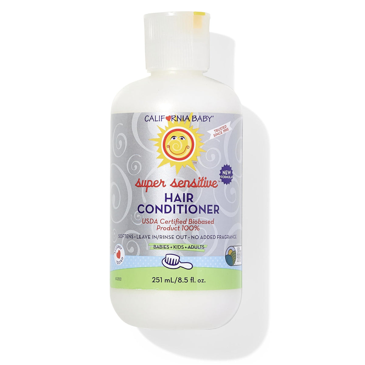 California Baby front bottle label showing 100% plant-based benefits for gentle care