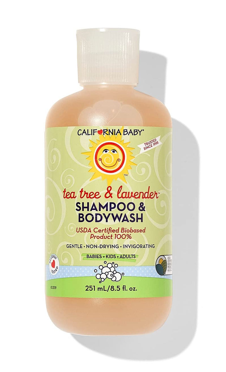 California Baby front packaging showing tea tree and lavender, gentle cleansing