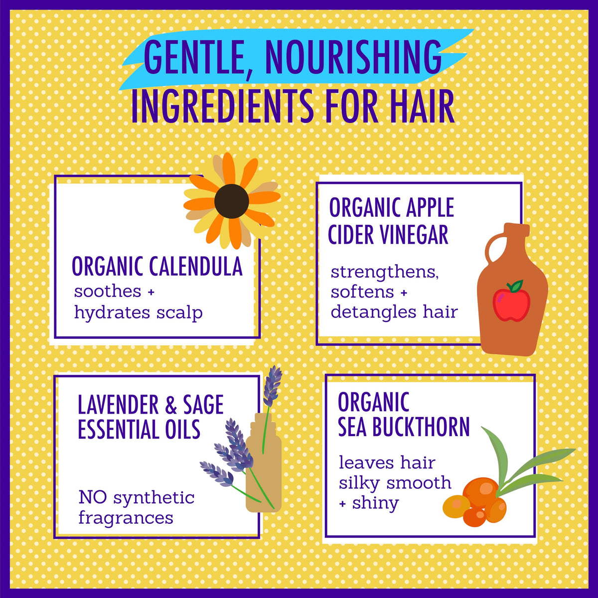 California Baby ingredients close-up with calendula and vinegar showing soothing benefits