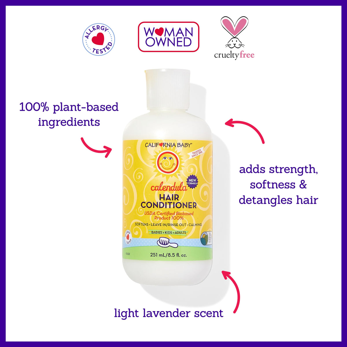 California Baby pump dispensing conditioner for easy, controlled application benefits