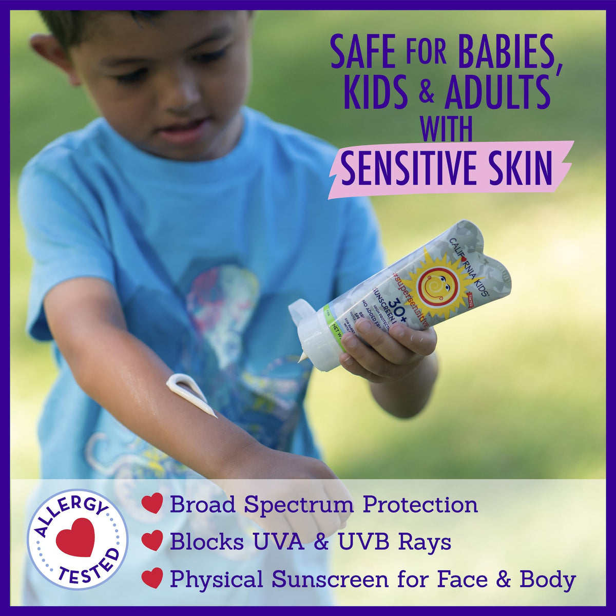 California Baby applied to child's face for gentle, effective coverage