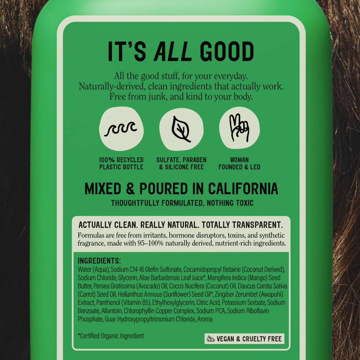California Naturals back label showing ingredients and clean formulation benefit