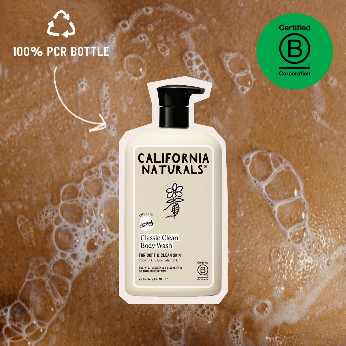 California Naturals close-up gel texture foaming gently for soft skin