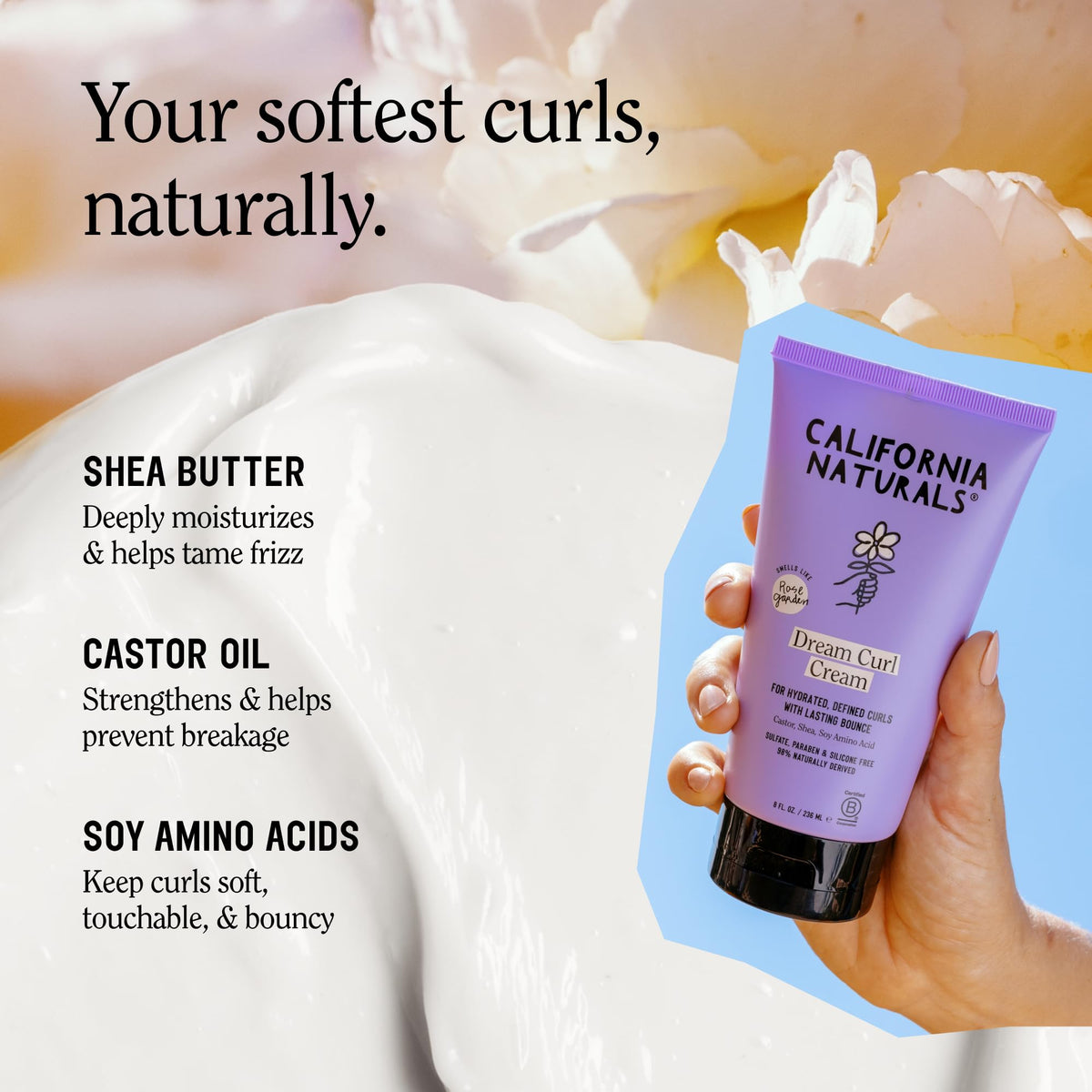 California Naturals cream used with a diffuser demonstrating boosted curl volume and shape