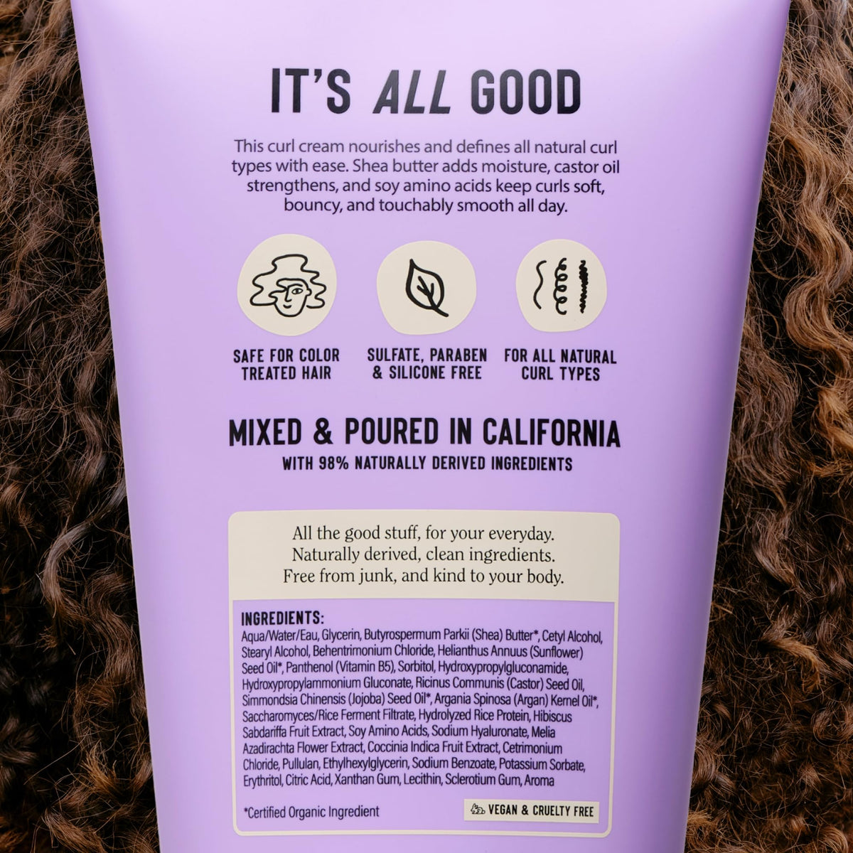 California Naturals label close-up showing clean-ingredient claims and certification badges