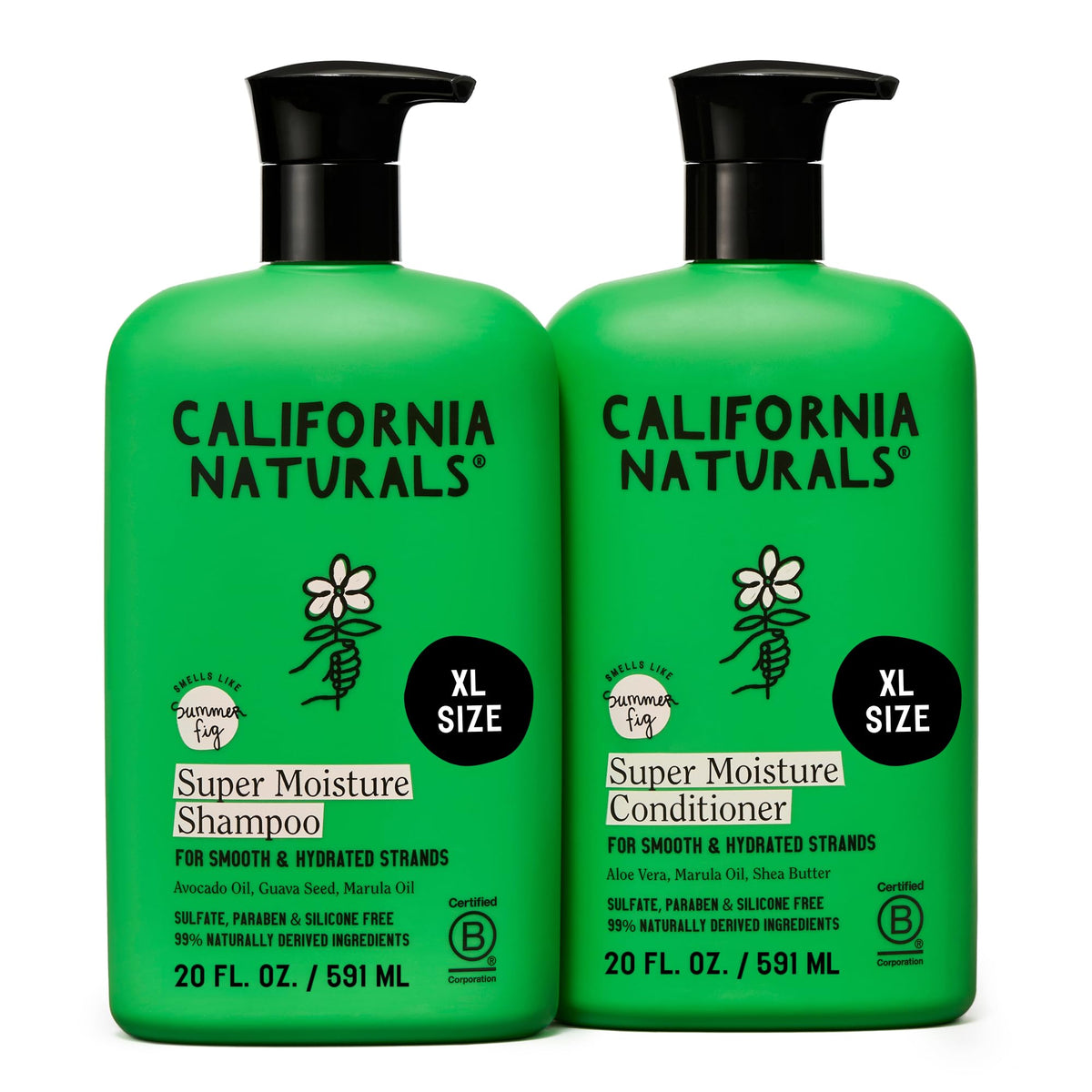 California Naturals front packaging showing shampoo and conditioner, promotes hydration benefits
