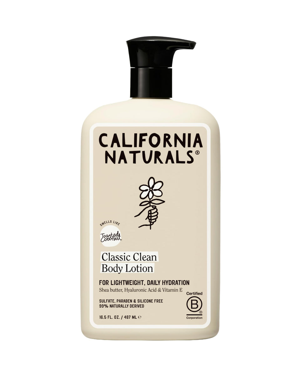 California Naturals front packaging shows toasted coconut scent and benefit of lightweight hydration