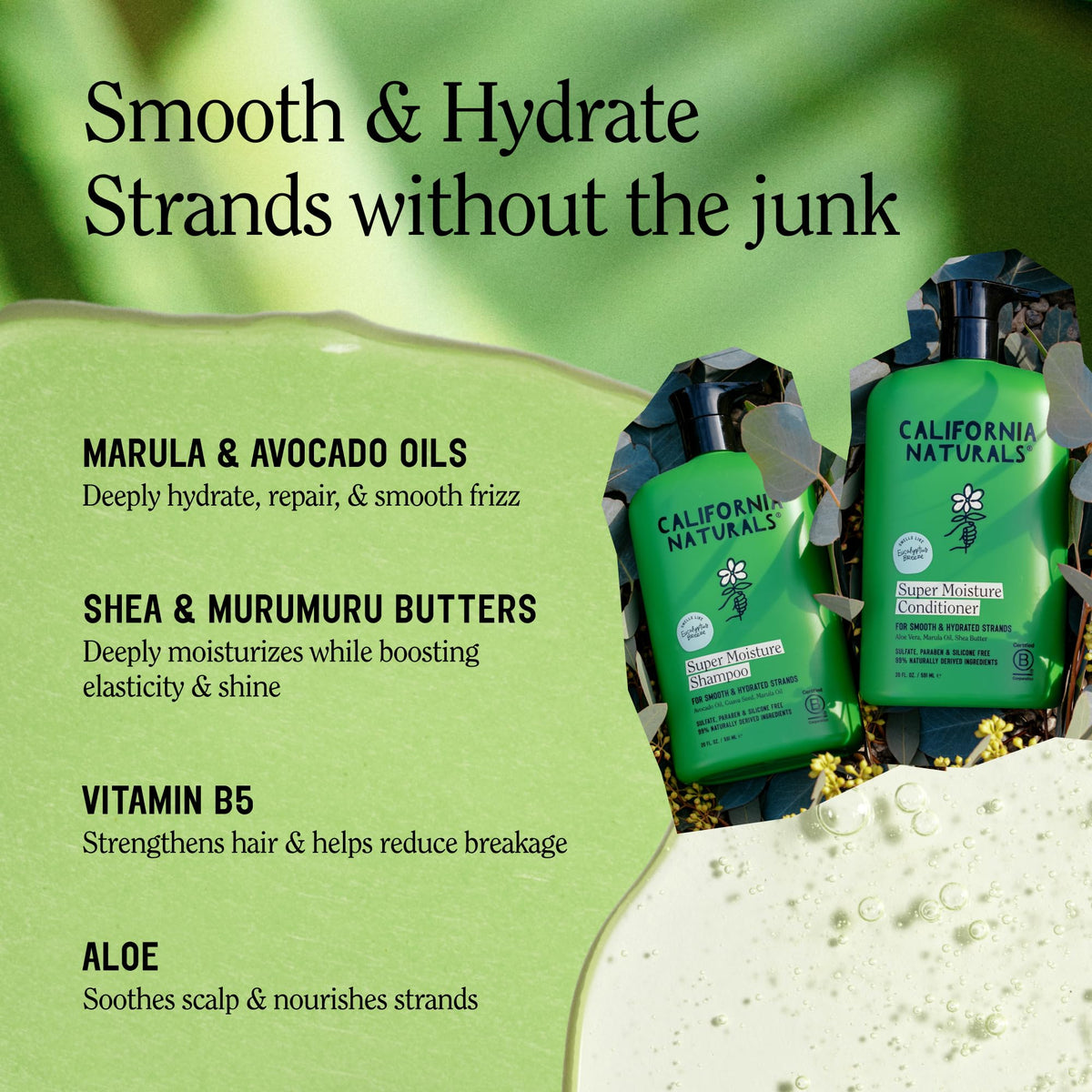 California Naturals natural ingredients marula and avocado highlighting nourishing benefit