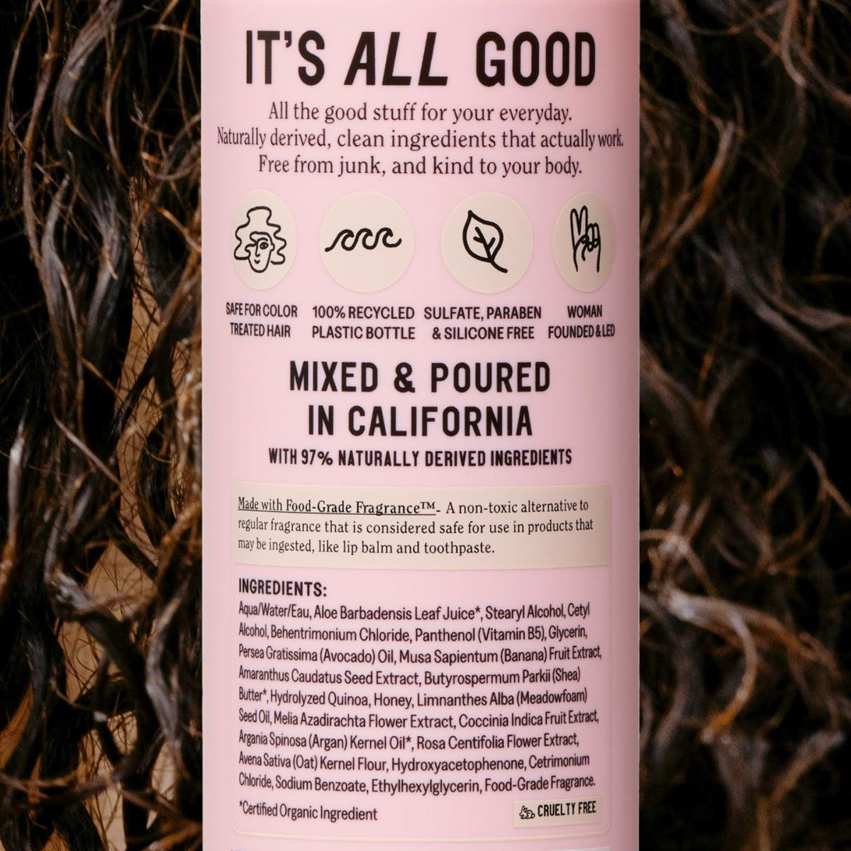 California Naturals pump and label detail highlighting clean formula benefits
