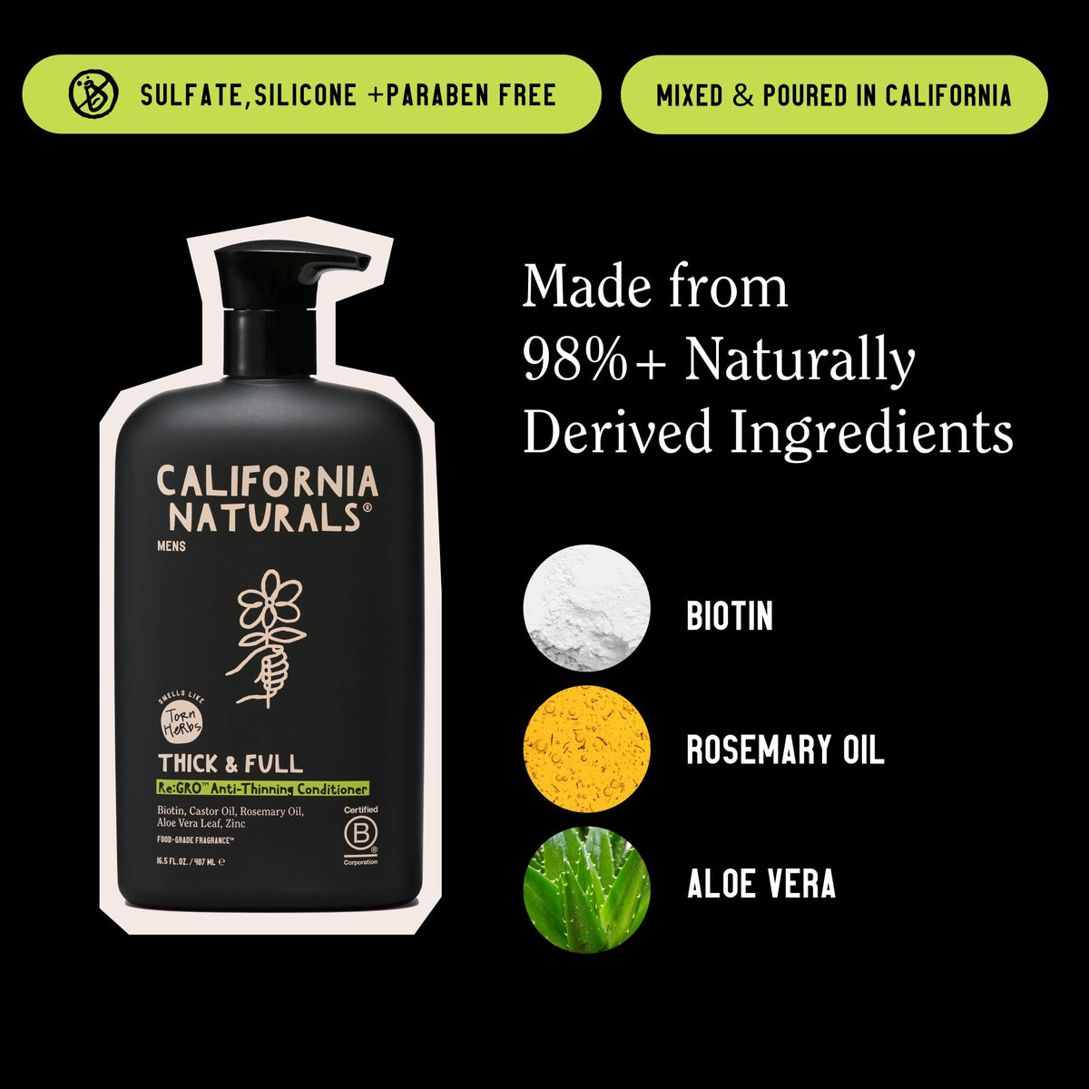 California Naturals bottle held in hand shows 16.5 oz scale and portability