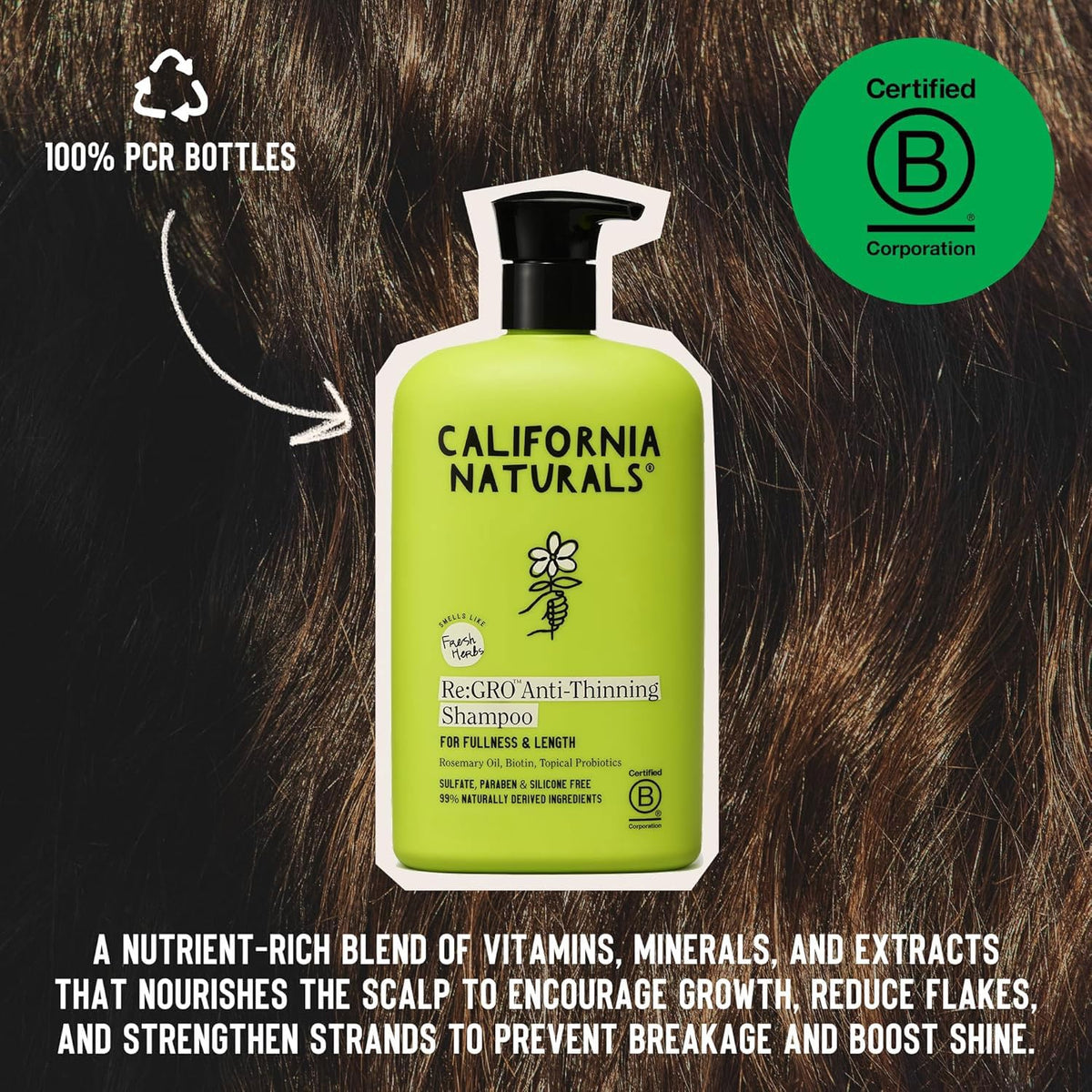 California Naturals Re:GRO bottle in bathroom setting suggesting daily use