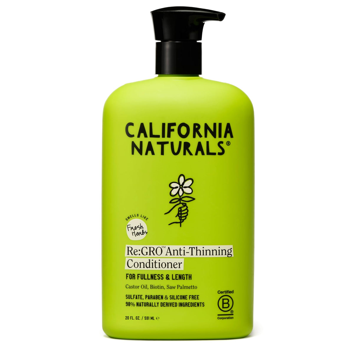 California Naturals Re:GRO front bottle showing label and size, clear product identity